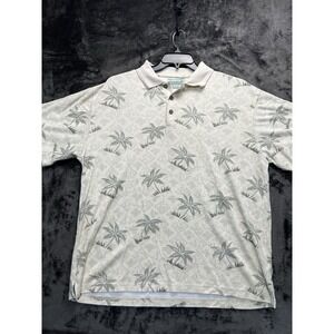 Kona Wind Men's XL Tropical Palm Tree Polo Shirt Beige Gray Resort